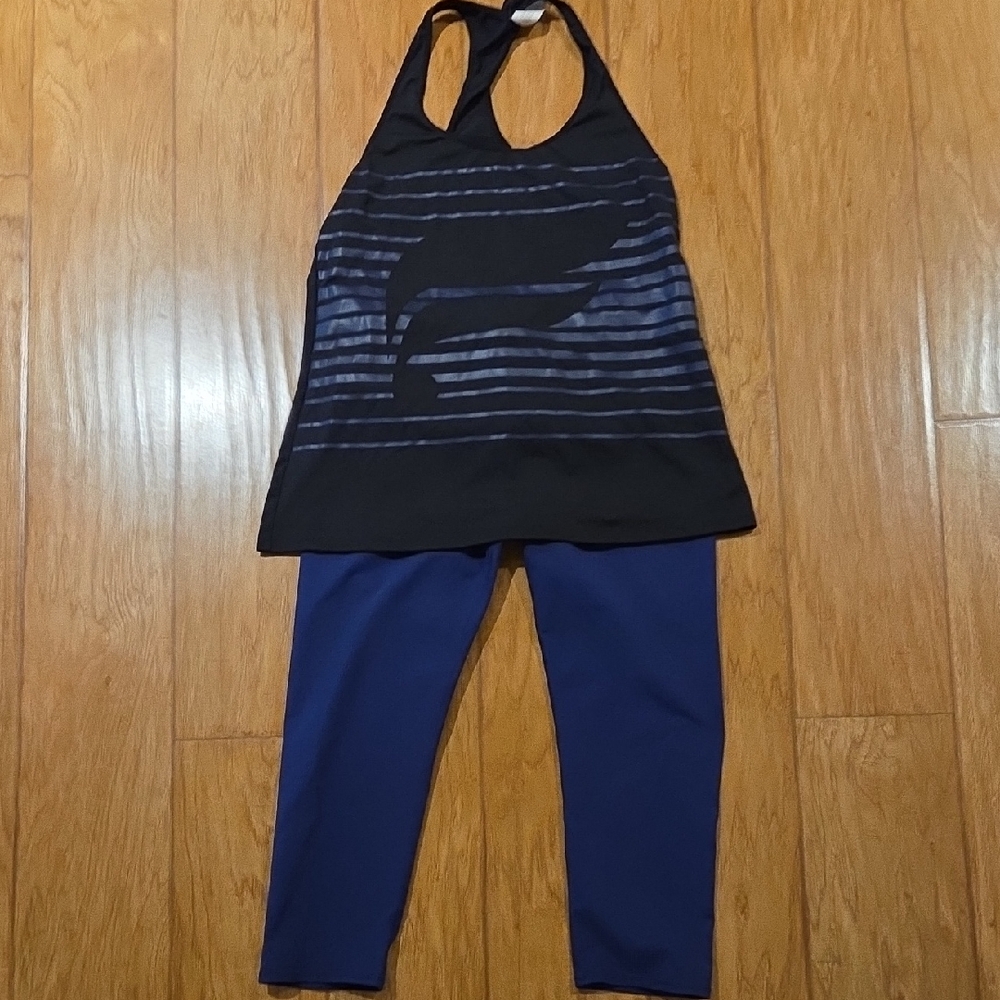 Fabletics Black and Blue Tank With Blue Leggings